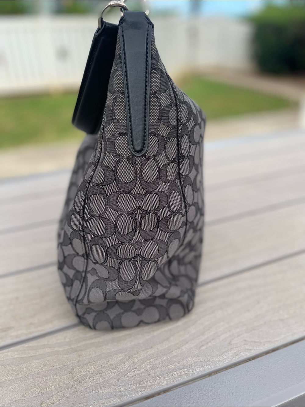 Coach Gray Signature Canvas Hobo Bag with Black Strap - Picture 4 of 6